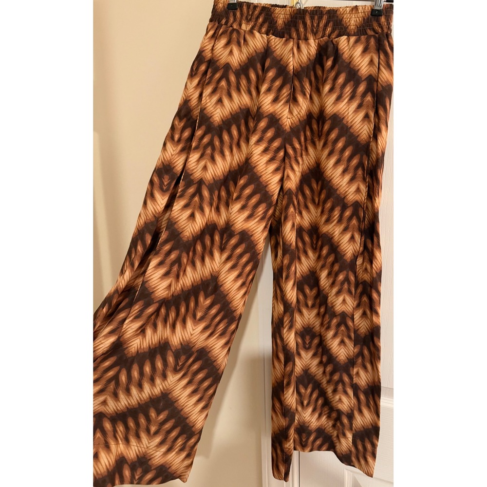 Democracy Womens XS Brown Ikat Chevron Wide Leg Pants Elastic Waist B8284LLRW‎